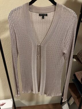 Vintage Anne Klein Silver/Lavender Tie-Front Open Knit Cardigan
